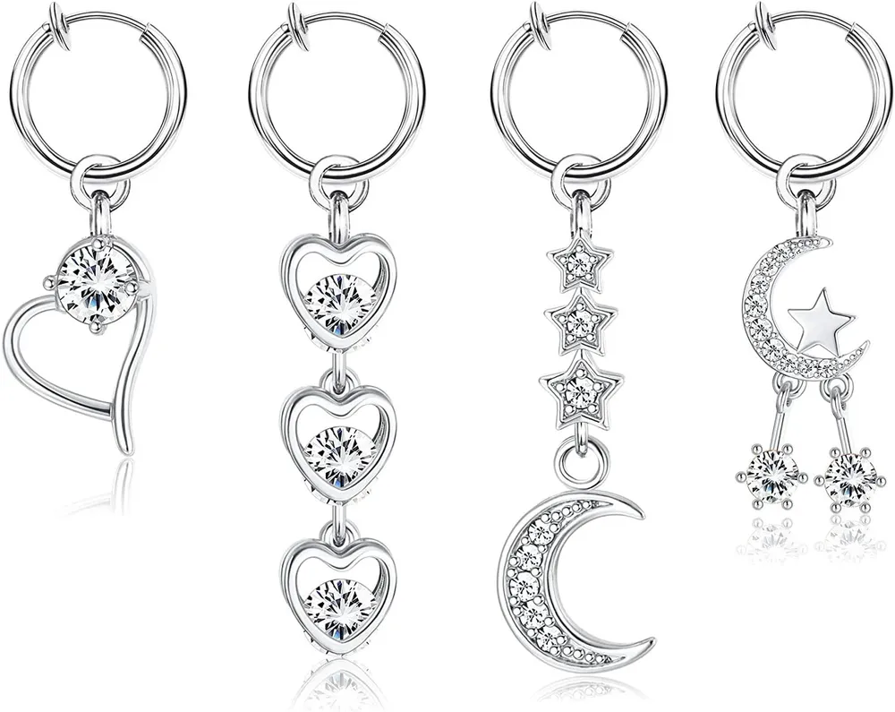 4pcs Clip auf Bauchnabel Ringe für Frauen Edelstahl Fake Bauch Ringe Dangle Non-Piercing Bauchnabel Piercing Faux Navel Ringe Set