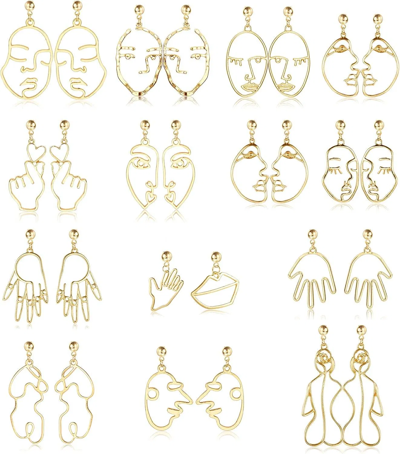 14 Paare Gesicht Ohrringe für Frauen Egirl Hollow Abstract Art Ohrringe mit seltsamen Gesichtshand Abstract Art Design