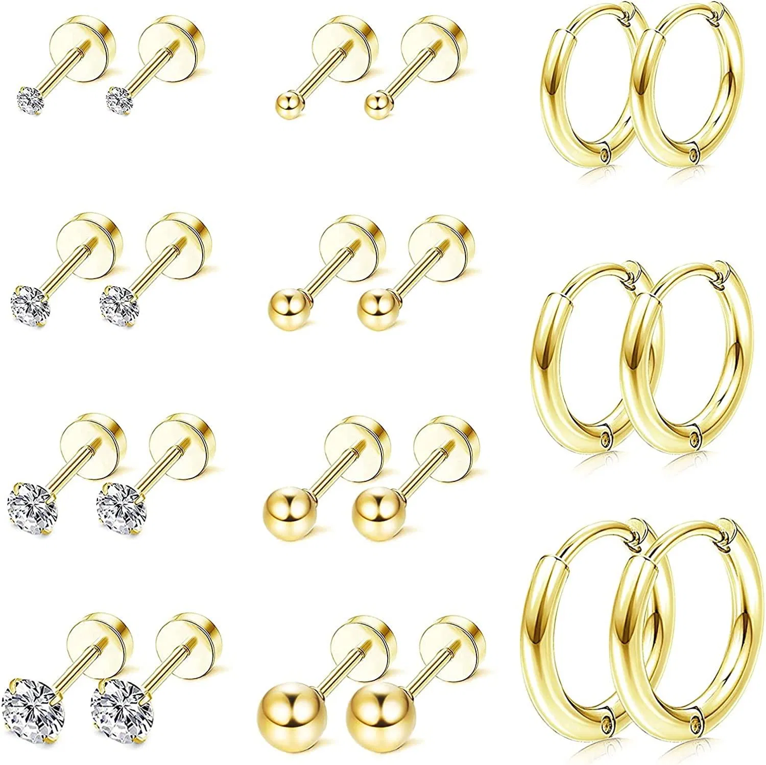 11 Paare Edelstahl Cartlidge Cubic Zirkonia Ohrringe Ball Stud für Frauen Helix Ohrring Set Tragus Ohrringe Flat Ball Back Screwback Helix Ohrringe
