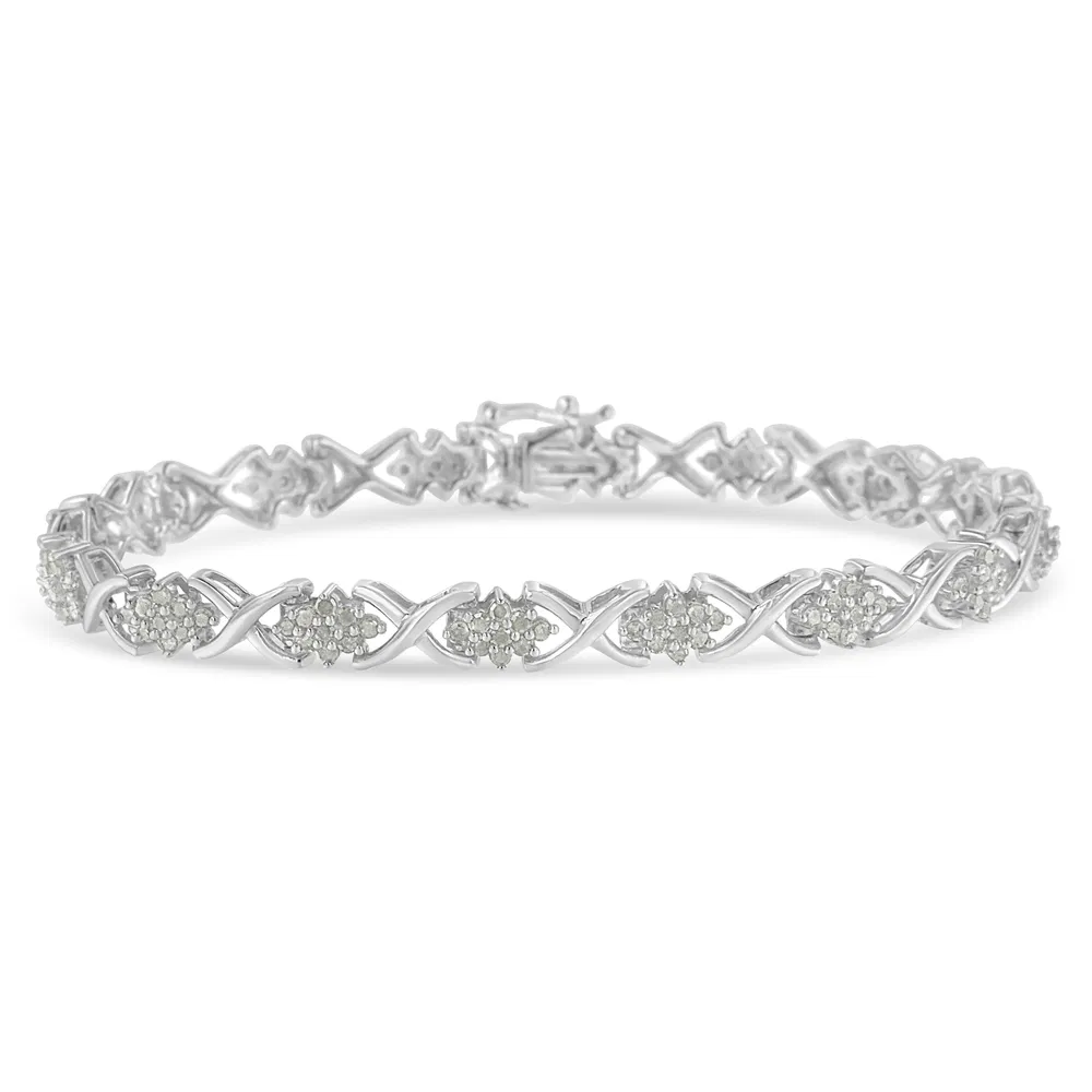 .925 Sterling Silber 1 - 1 / 2 Cttw Diamant Cluster X Link 7