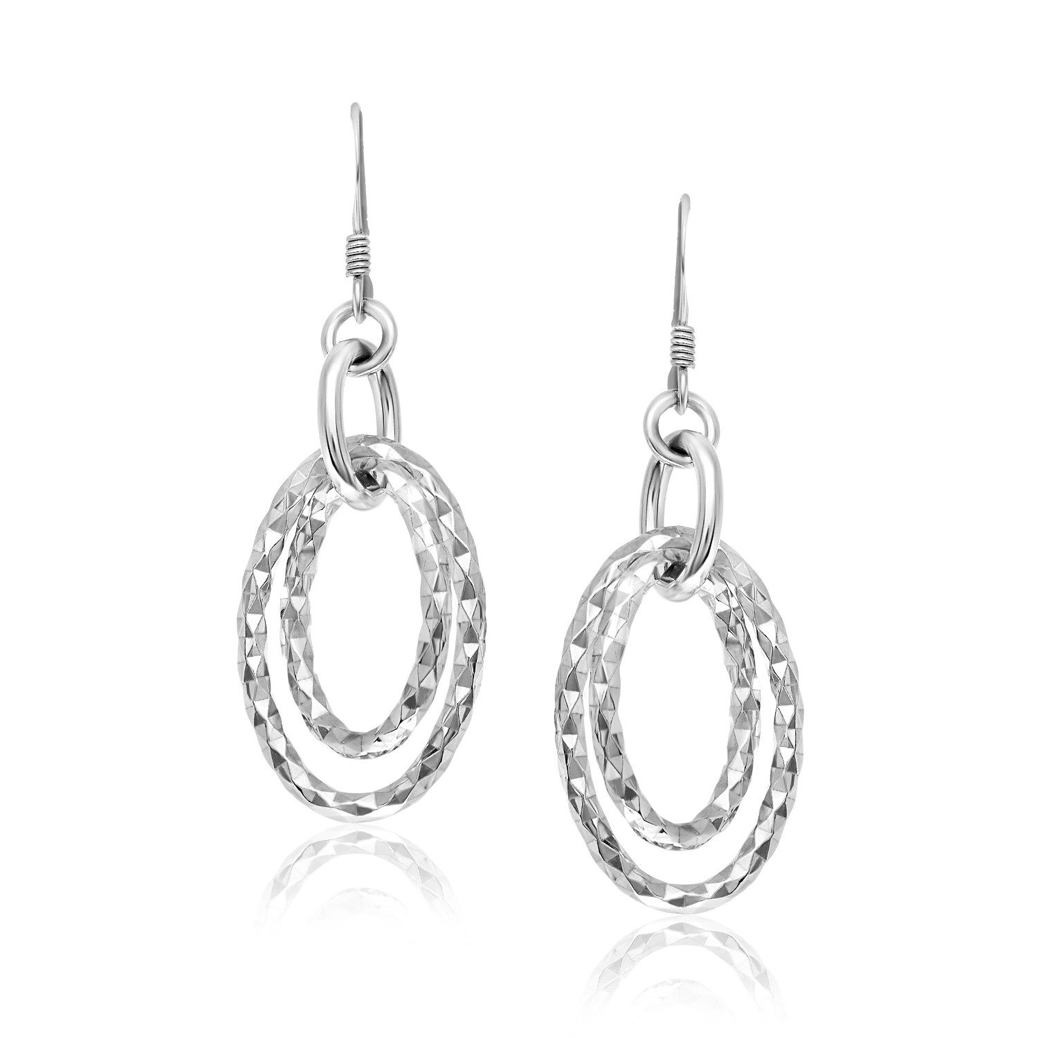 Sterling Silber Textured Dual Open Oval Style Hanging Ohrringe