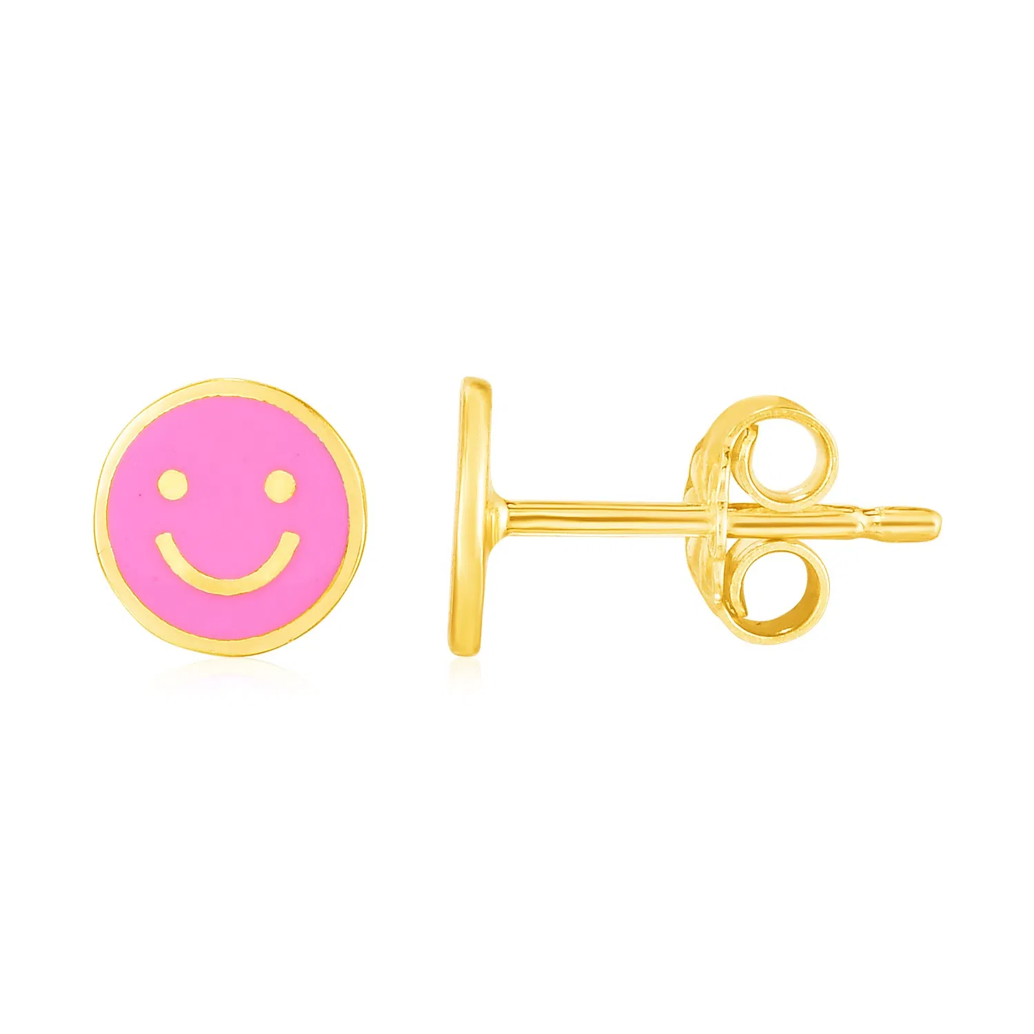 14 Karat Gelbgold und Email Pink Smiley Face Stud Ohrringe (6,8 mm)