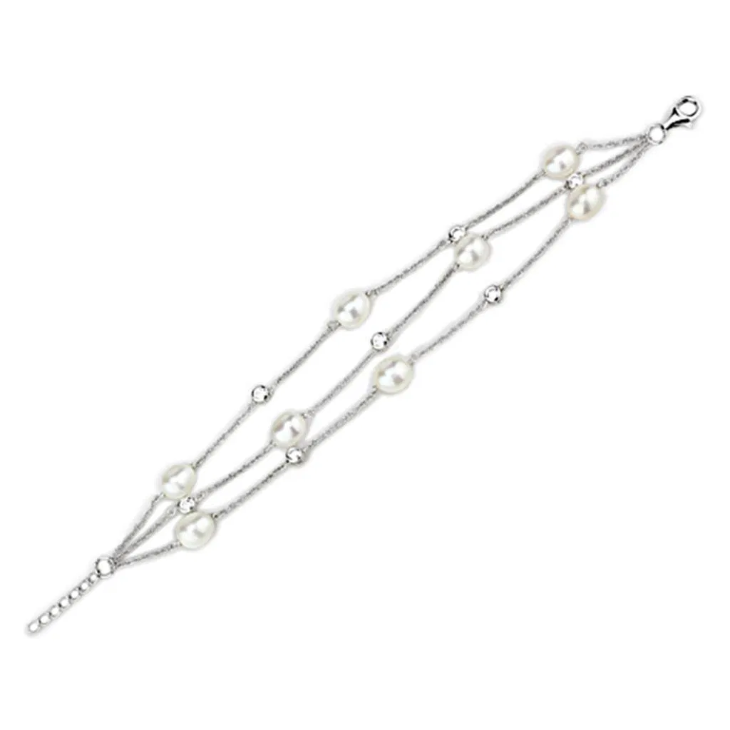 LOS781 - Rhodium 925 Sterling Silber Armband mit synthetischer Perle in Weiß