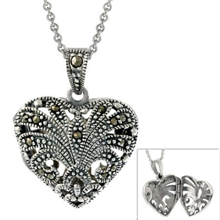 Sterling Silber Marcasit Antique-Stil Herz Locket Anhänger