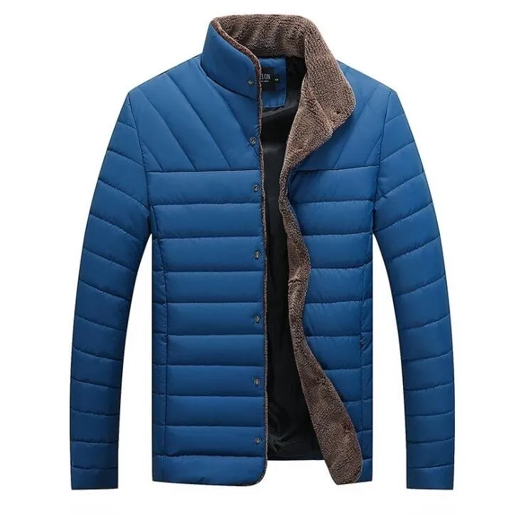 Herren Stand Kragen Leder Baumwoll Mantel Outwear Jacke