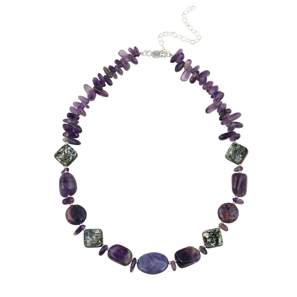 Sterling Silber Abalone, Amethyst Chips & Nuggets Mode Halskette