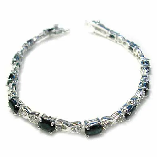 Sterling Silber Echt Saphir Armband mit simulierten Diamanten CZ