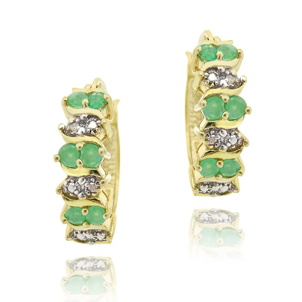 18 Karat Gold über Sterling Silber Smaragd & Diamant Accent Hoop Ohrringe
