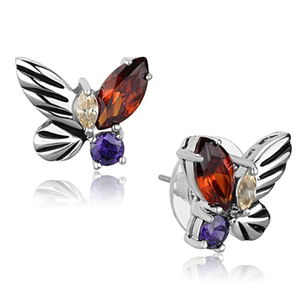 3W610 Rhodium-Messing - Ohrringe mit AAA-Klasse CZ in Multi-Farbe