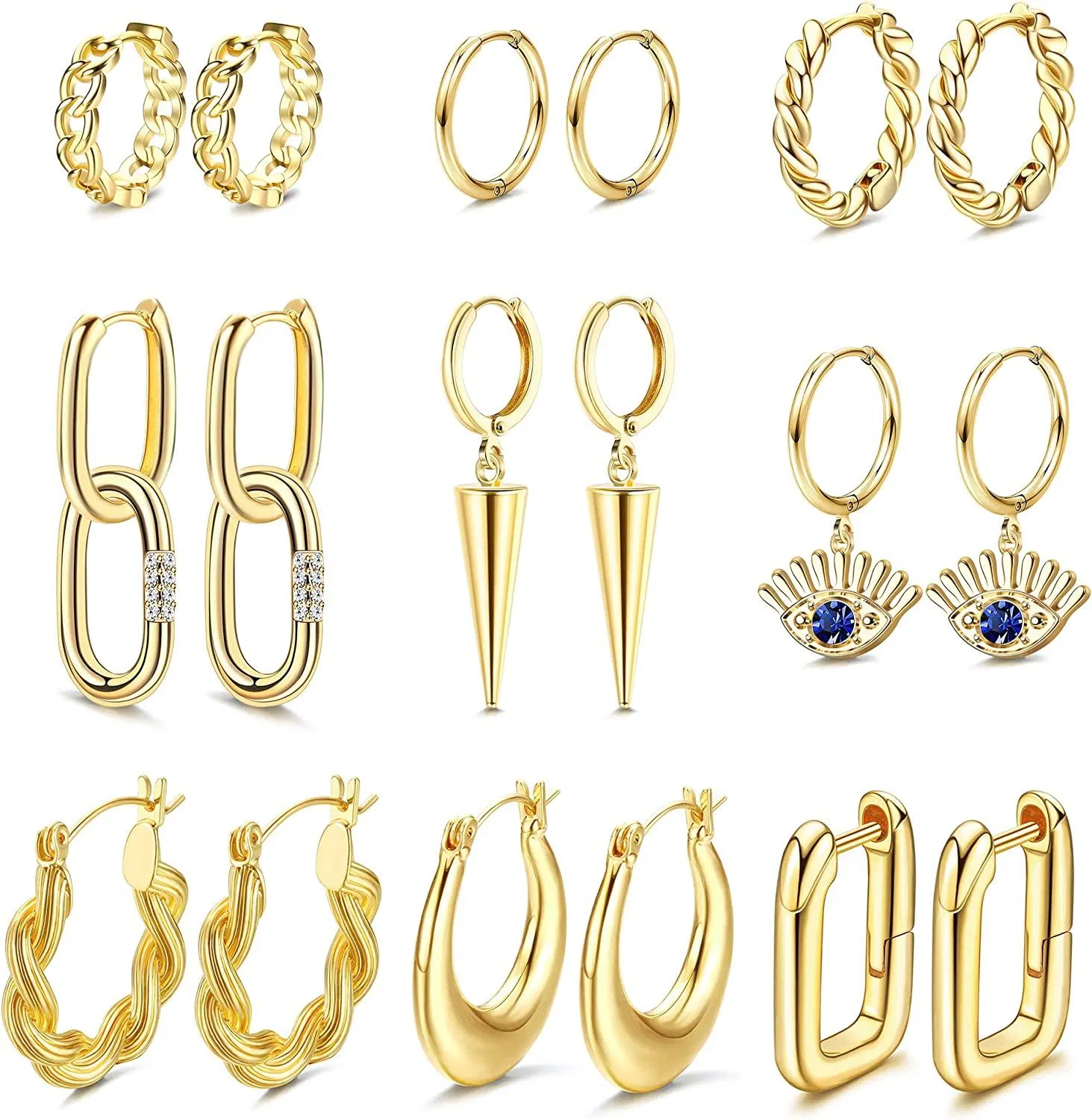 9 Pairs Chunky Hoop Ohrringe für Frauen Huggie Hoops Ohrringe Dicke Twisted Open Hoops Ohrringe Set für mehrere Piercing