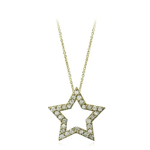 18 Karat Gold über Sterling Silber CZ Open Star Halskette