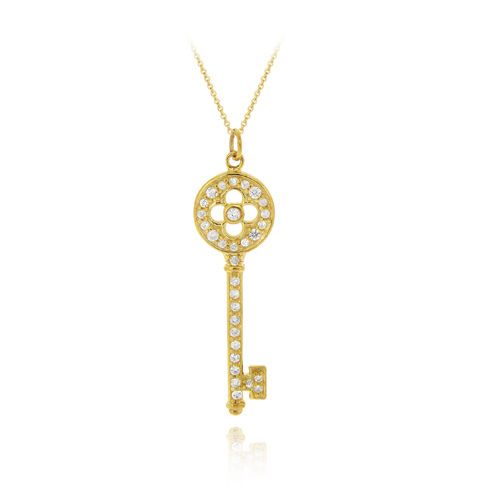 18 Karat Gold über Sterling Silber Designer inspiriert CZ Schlüssel Anhänger