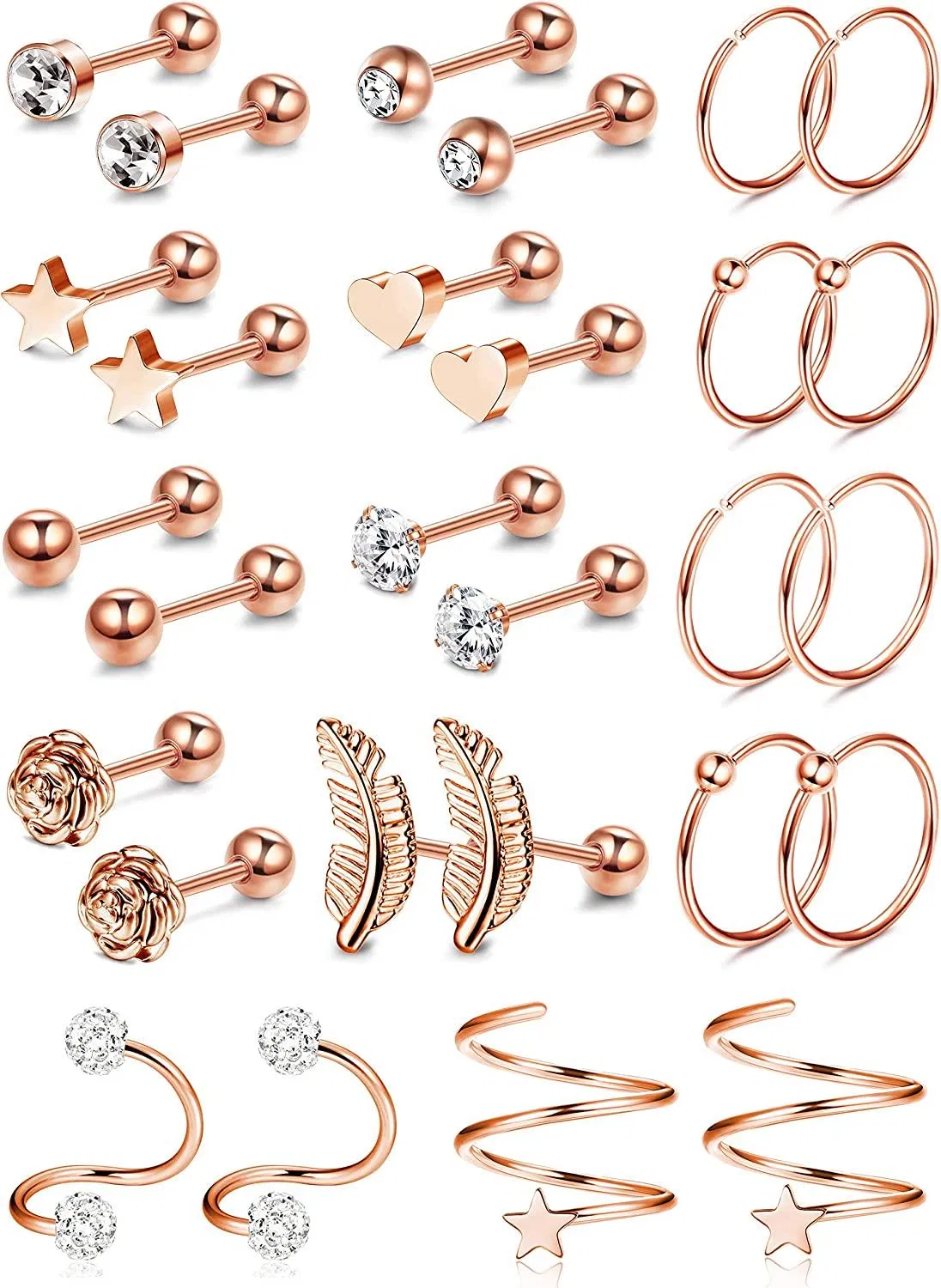 14 Paare Edelstahl Helix Hoop Stud Ohrringe Tragus Cubic Zirkonia Inlaid Ohrringe Knorpel Barbell Piercing für Männer Frauen