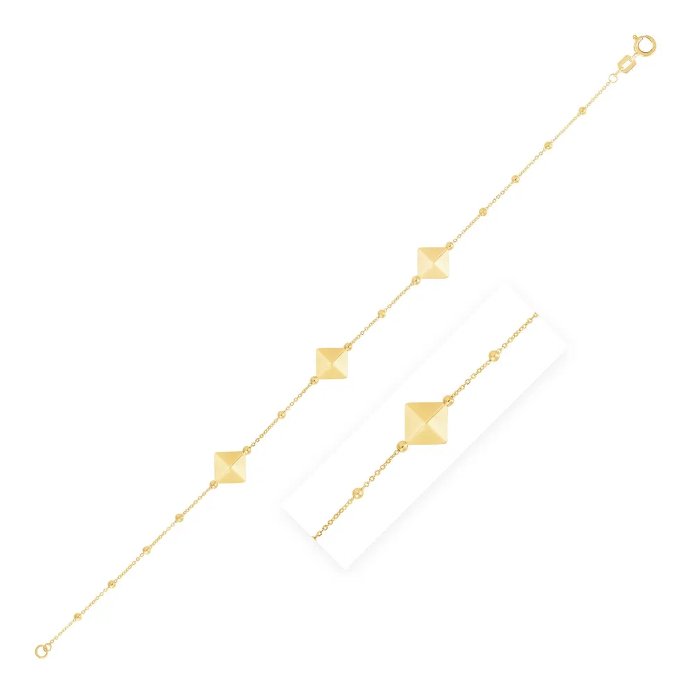 14 Karat Gelbgold High Polish Pyramid Station Armband