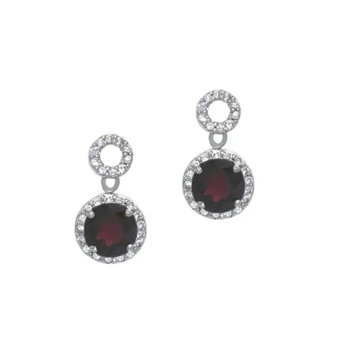 Sterling Silber 3,3 CT. Garnet und CZ Circle Dangle Ohrringe
