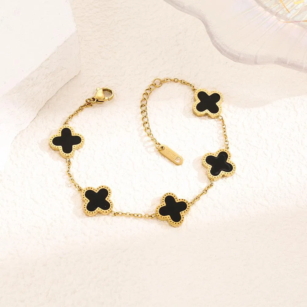 Lucky Four-leaf Clover Perlenmutter-Armband 18 Karat Gold