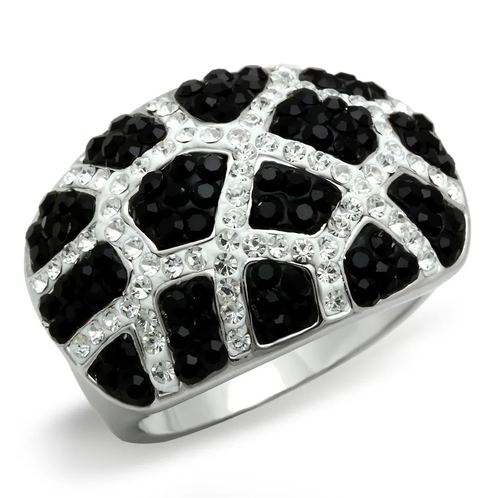 3W151 - Rhodium + Ruthenium Brass Ring mit Top-Grade - Kristall in mehrfarbigen Farben