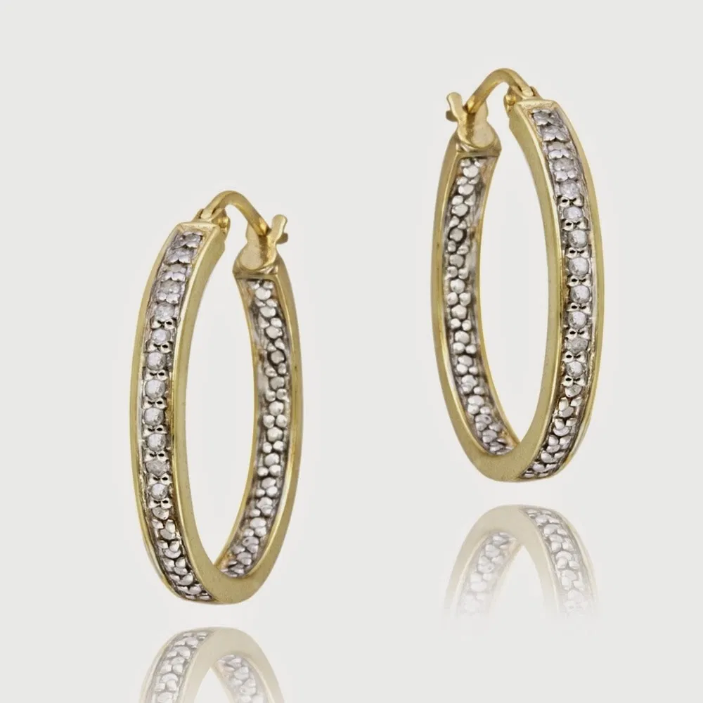 18 Karat Gold über Sterling Silber 1 / 4 Karat Diamant Inside-Out Hoop Ohrringe
