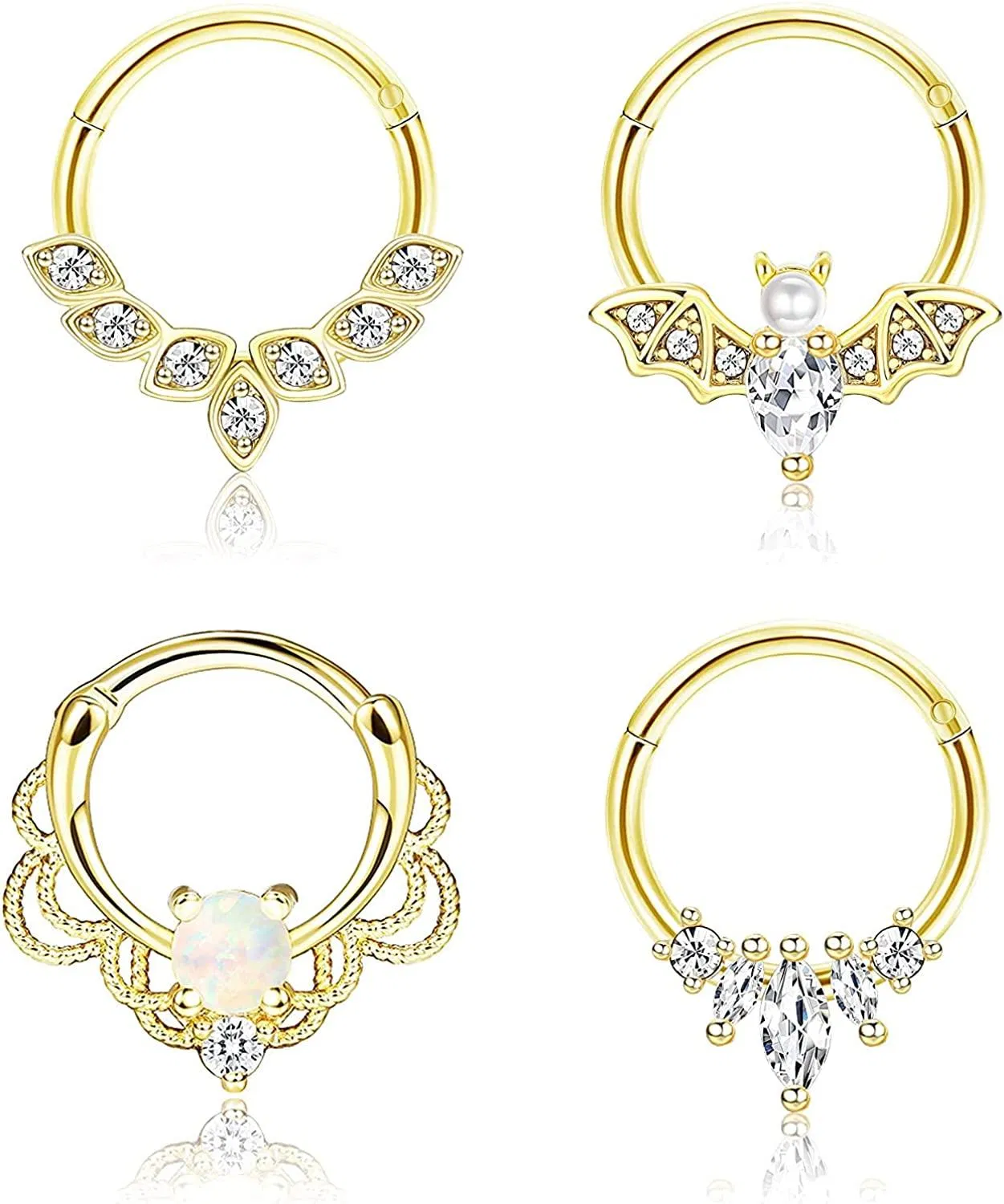 16G Septum Ringe Süße Opal Knorpel Ohrringe Chirurgische Nasen Ringe Hoop Tragus Helix Rook Daith Bat Jewel Zentrum Hinge Ring für Ohr Nasen Piercing Schmuck