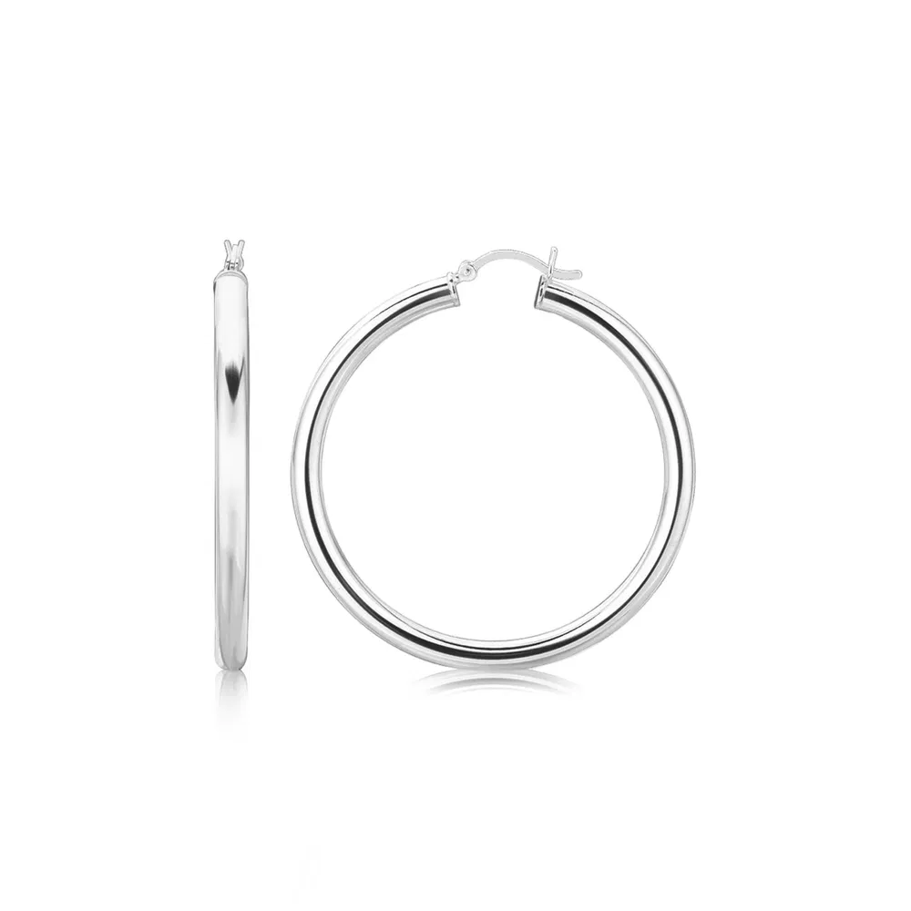Sterling Silber Rhodium Plated Dicke Große Polierte Hoop Design Ohrringe (4x40mm)