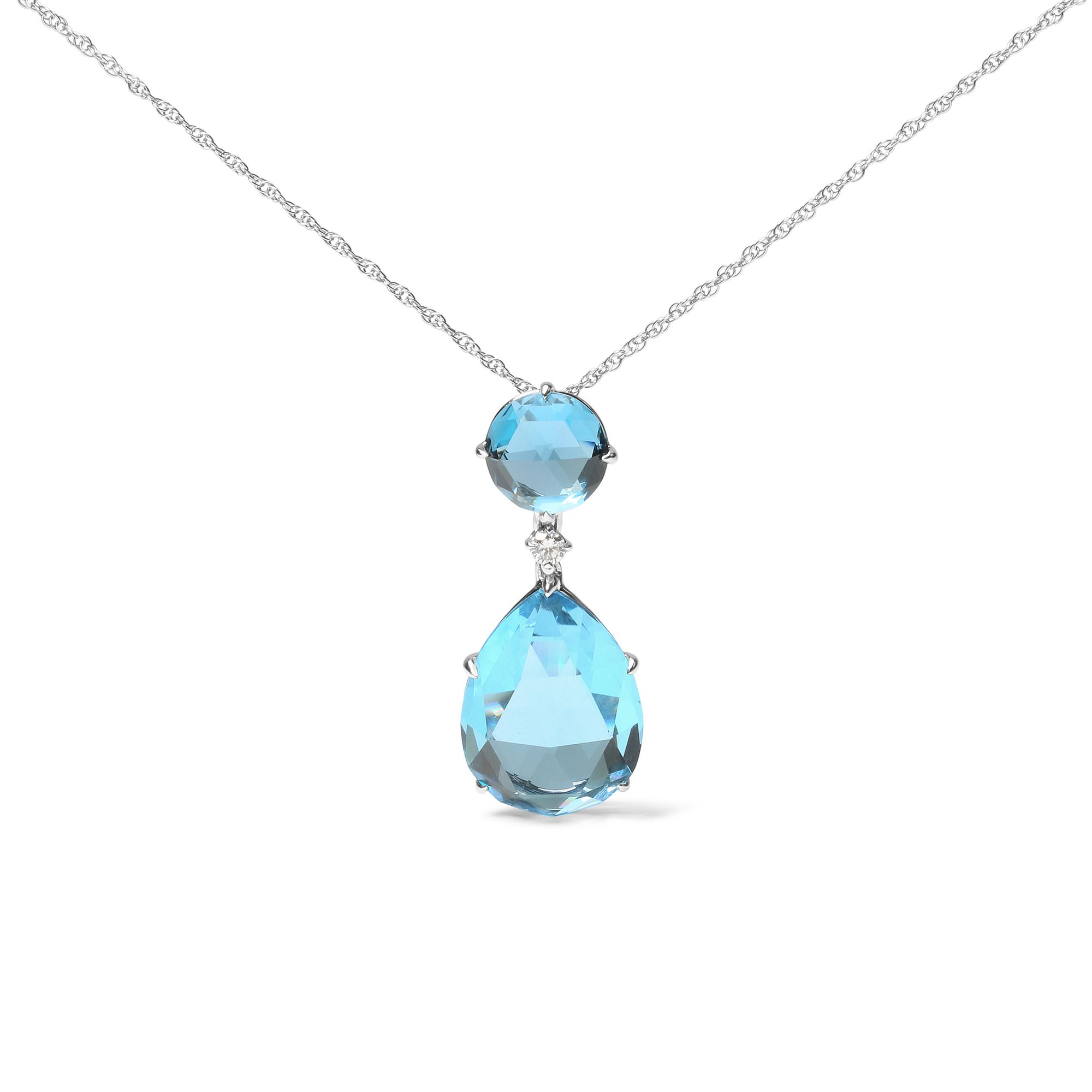 18K Weißgold Diamant Akzent und Rund London Blau Topaz und Pear Cut Sky Blue Topaz Dangle Drop 18