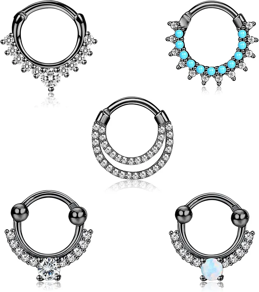 5PCS 16G Septum Ringe Opal Daith Ohrringe Hoop Nose Ringe 316L Edelstahl CZ Knorpel Helix Tragus Ohrringe Septum Clicker Piercing Jewelly 8MM