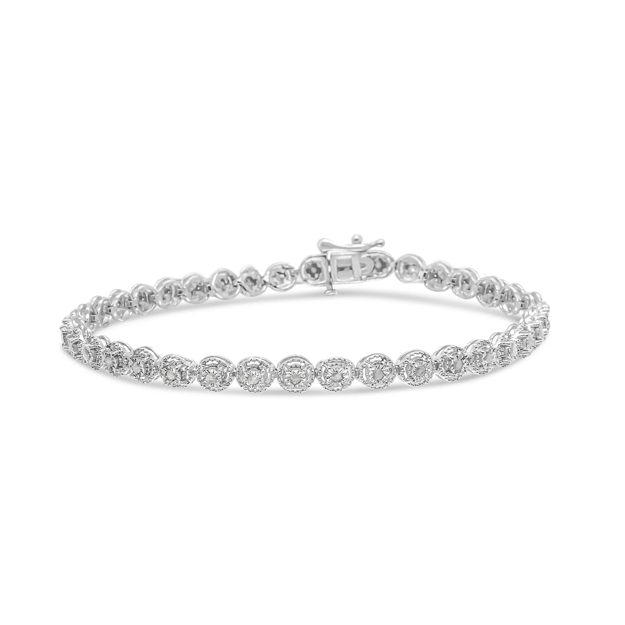 .925 Sterling Silber 1 / 2 cttw Miracle Set Diamond Milgrain Style Link Armband (I-J, I3 - Promo) - Größe 7,25