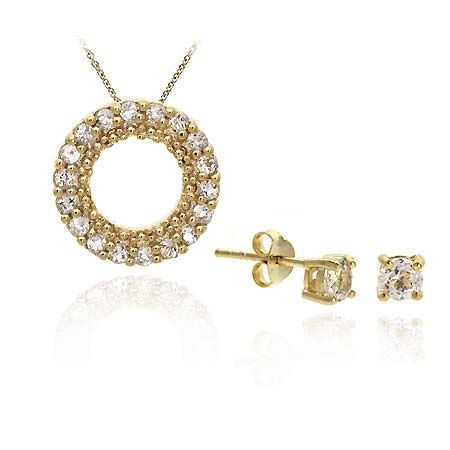18 Karat Gold / Sterling Silber CZ Anhänger Stud Ohrringe Set