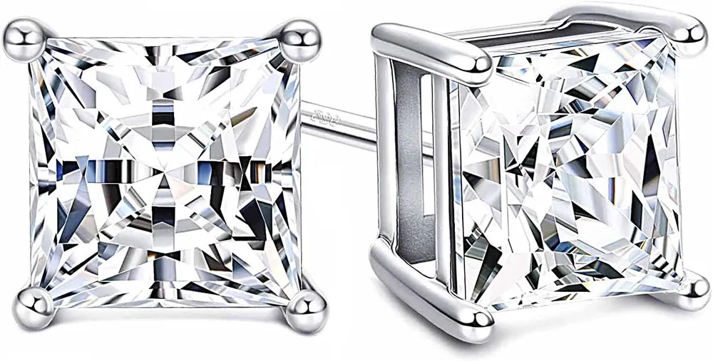 Set mit Swarovski Zirkonia Stud Ohrringe für Frauen Hergestellt aus Sterling 4 - Zähnen Princess-Cut CZ 2.00cttw Hypoallergen