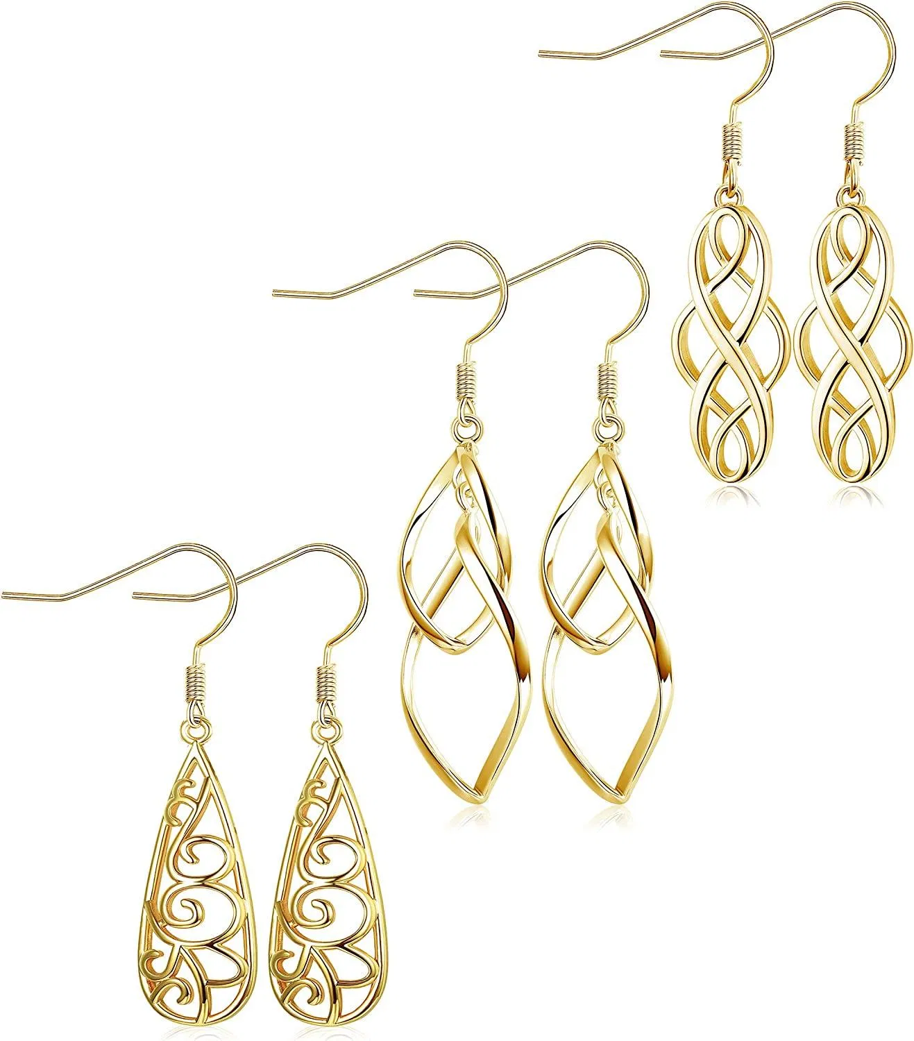 3 Paare Celtic Knot Dangle Ohrringe für Frauen Silber Twist Wave Filigree Teardrop Fashion Ohrring Schmuck
