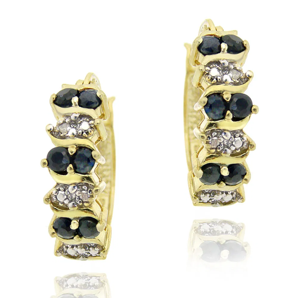 18 Karat Gold über Sterling Silber Sapphire & Diamond Accent Hoop Ohrringe