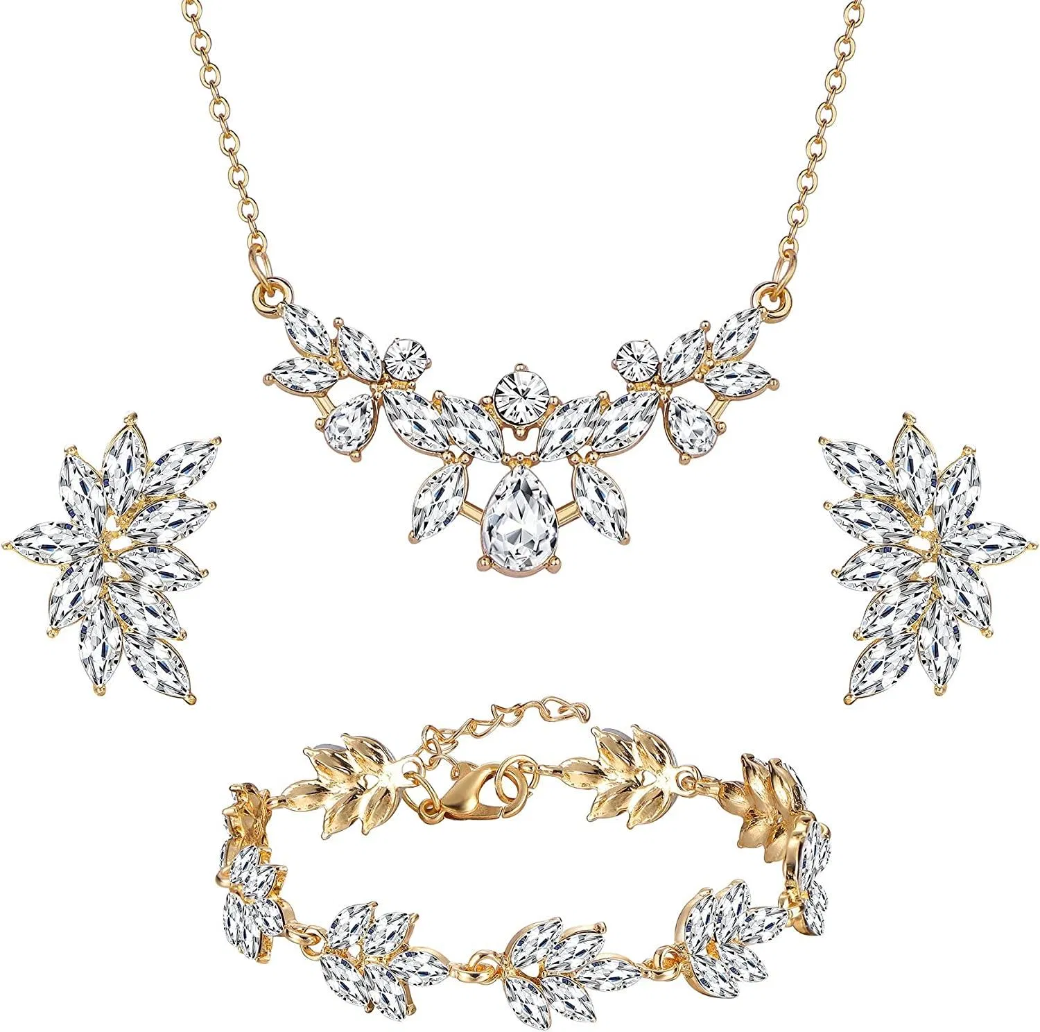 Hochzeit Brautset für Frauen Hochzeit Brautjungfer Vintage Rhinestone Halskette Ohrringe Armband