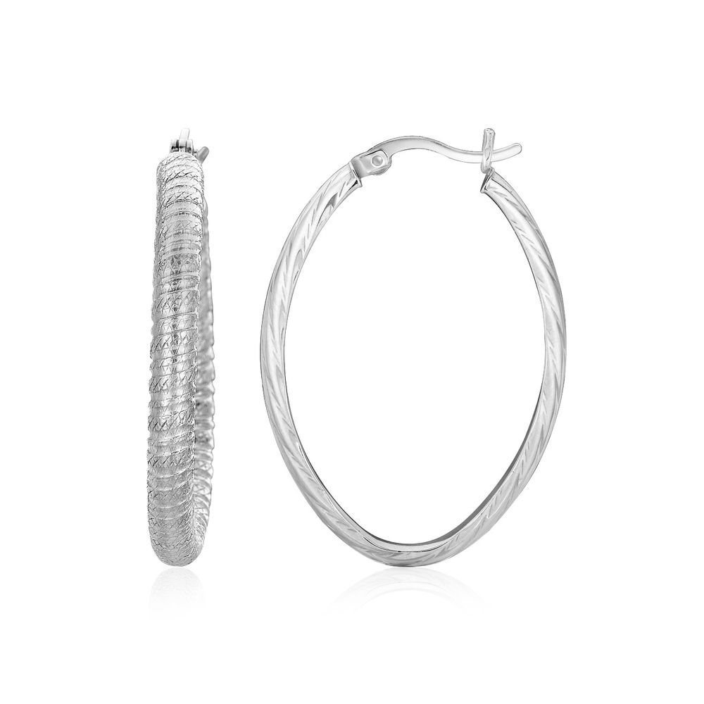Sterling Silber Oval Textured Finish Oval Hoop Ohrringe