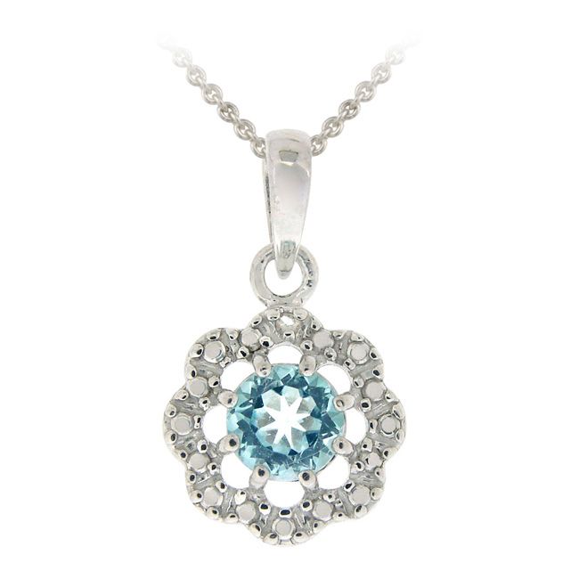 Sterling Silber Blau Topaz & Diamant Akzent Blumen Anhänger