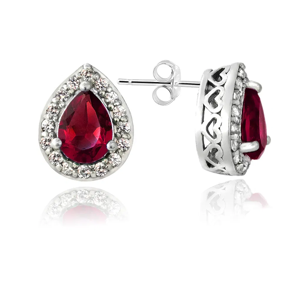 Sterling Silber geschaffen Ruby & White Sapphire Teardrop Stud Ohrringe