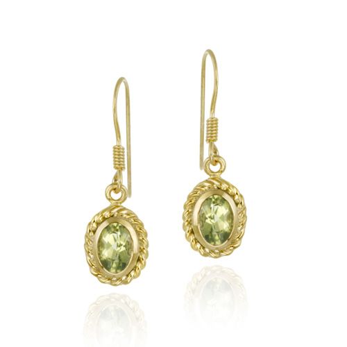 18 Karat Gold über Sterling Silber Peridot Oval Ohrringe in Seil Grenze