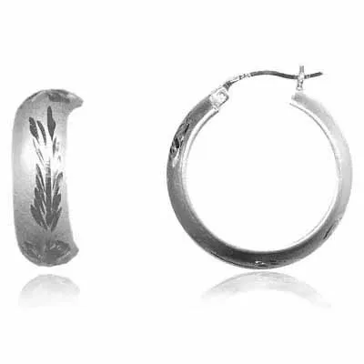 Sterling Silver Flower Leaf Design Hoop Ohrringe