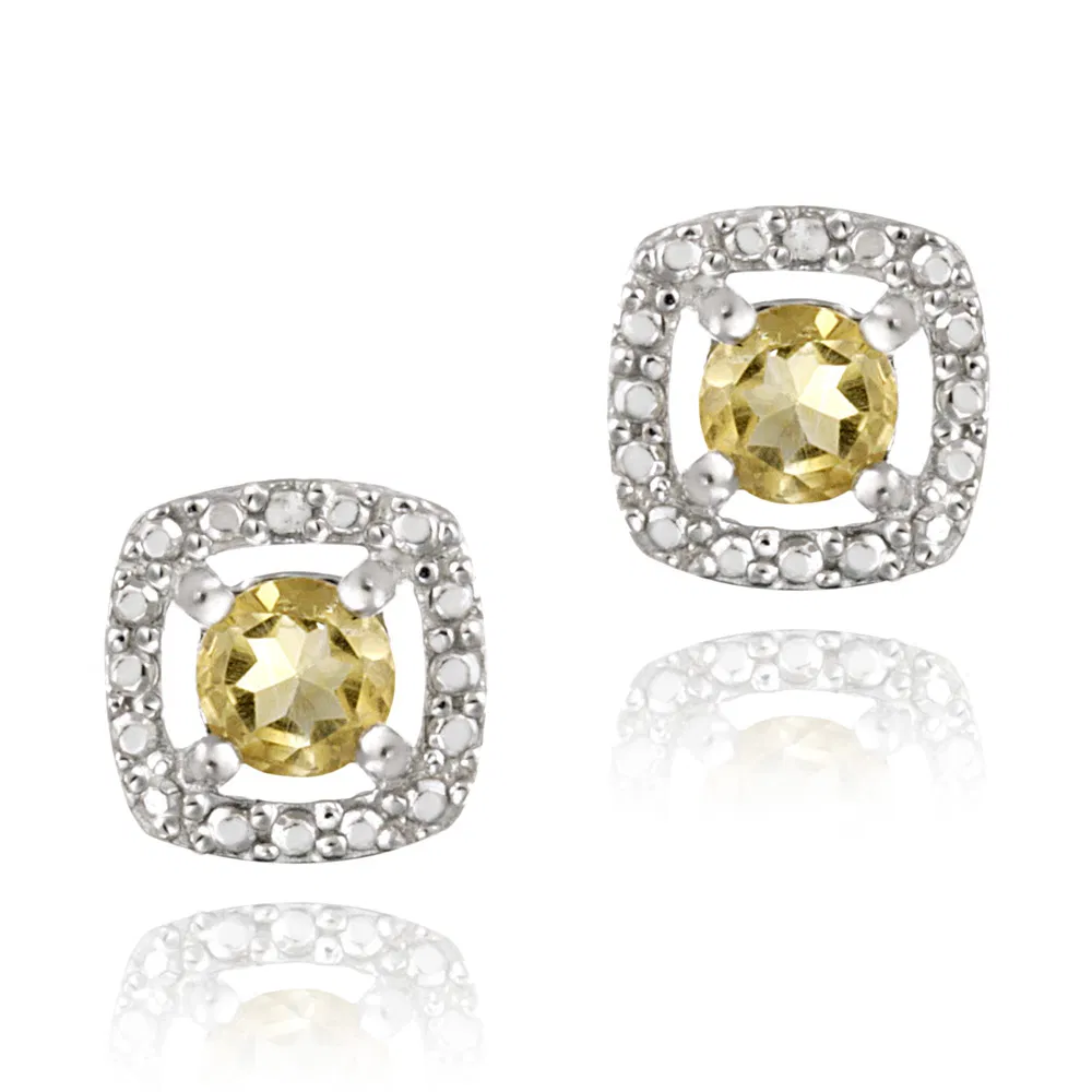 Sterling Silber Citrine & Diamond Accent Square Stud Earrings