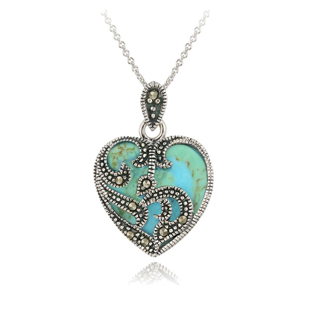 Sterling Silber Marcasite & Türkis Herz Anhänger