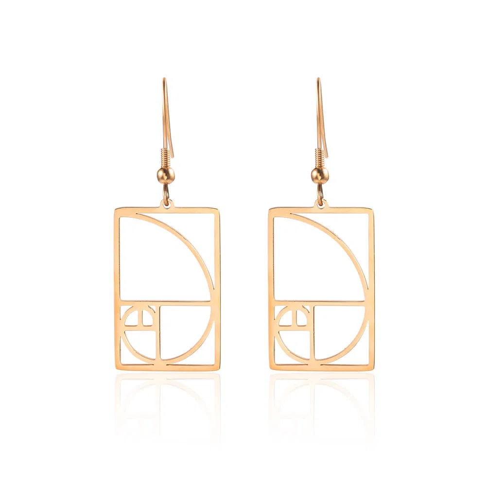 Damen Gold Yellow Gold Spiral Divider Square Ohrringe