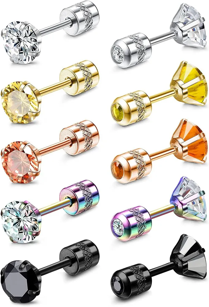5 Paare Stud Ohrringe Set Für Frauen Männer Edelstahl Titan Kubik Zirkonia Faux Diamant CZ Cartlidge Piercing Ohrringe 2mm - 6mm Stud Ohrringe Mehrfarbe für Männer Frauen Jungen & Mädchen