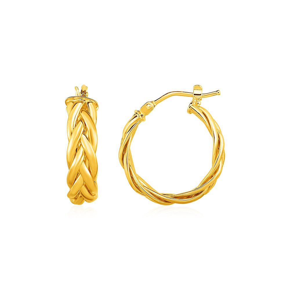 Glanzige geflochtenen Hoop-Ohrringe in 14 Karat gelbem Gold