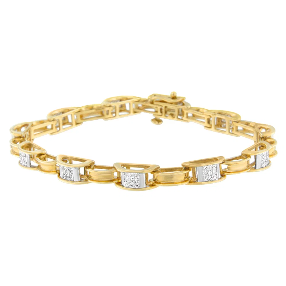 14 Karat gelbes Gold Princess Cut Diamond Chain Link Armband (1.00 cttw, H-I Farbe, SI1 - SI2 Klarheit)