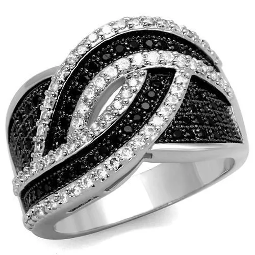 3W1090 - Rhodium + Ruthenium-Brass Ring mit AAA-Klasse CZ in Schwarzem Diamant