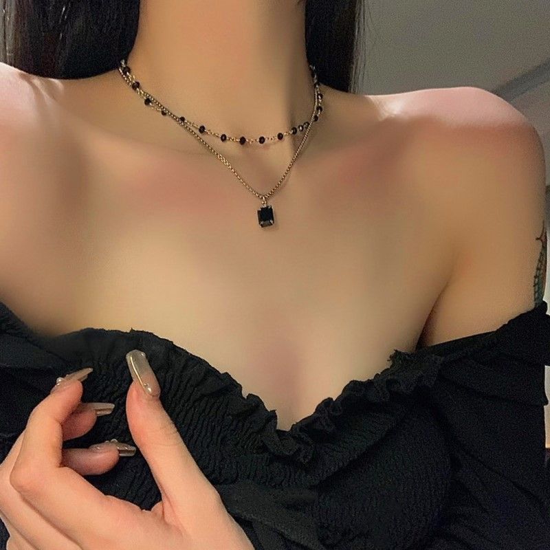 Choker Halskette für Frauen Doppelschicht Perlen Halskette Geschenk für Freund Silberfarbe Geometrische Halskette Großhandel Kragen Schmuck