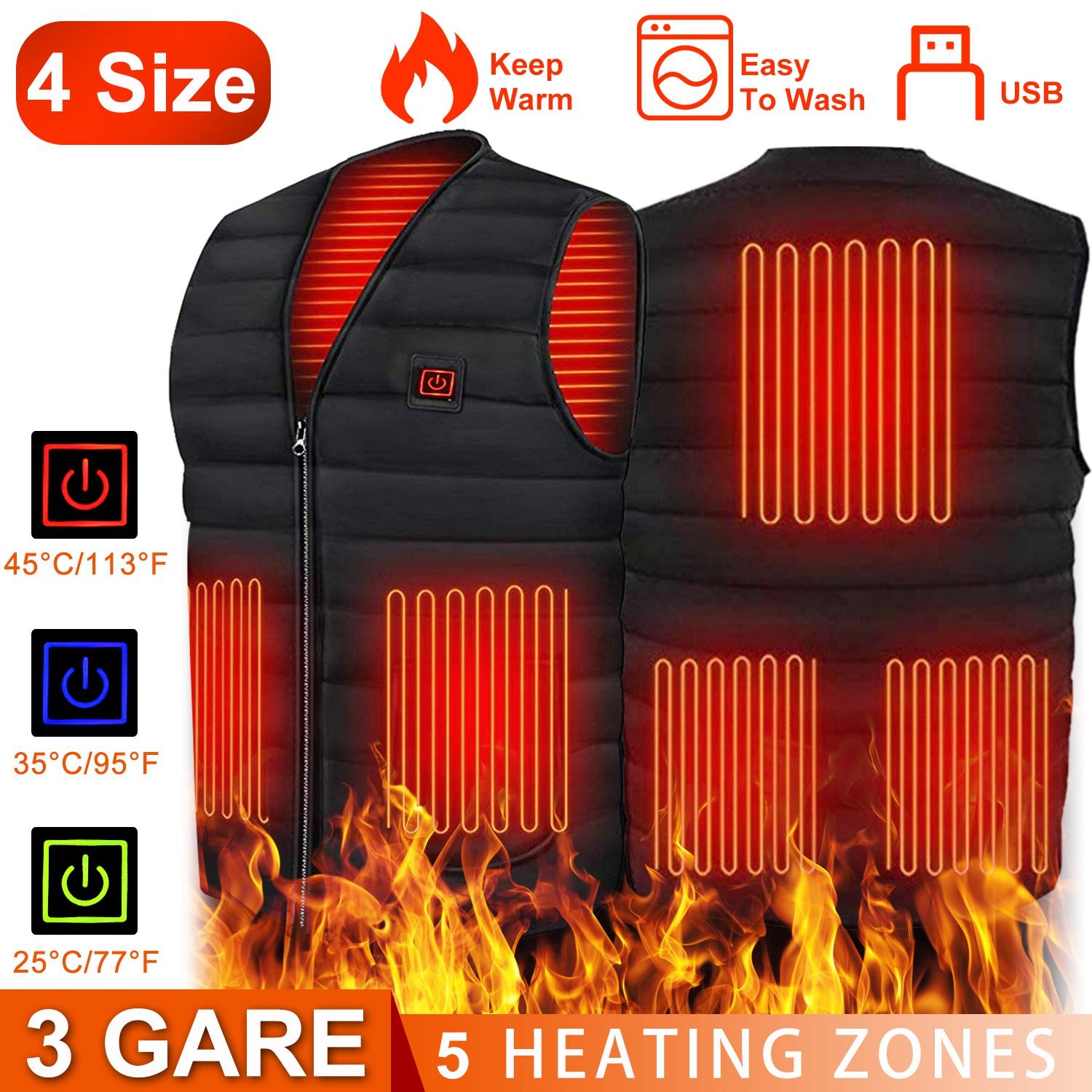 Wärmejacke Weste 3 Heizung Ausrüstung einstellbar USB Heizweste Warme Wärmejacke Weste w / 5 Heizpads Für Männer Frauen Winter Outdoor Aktivität