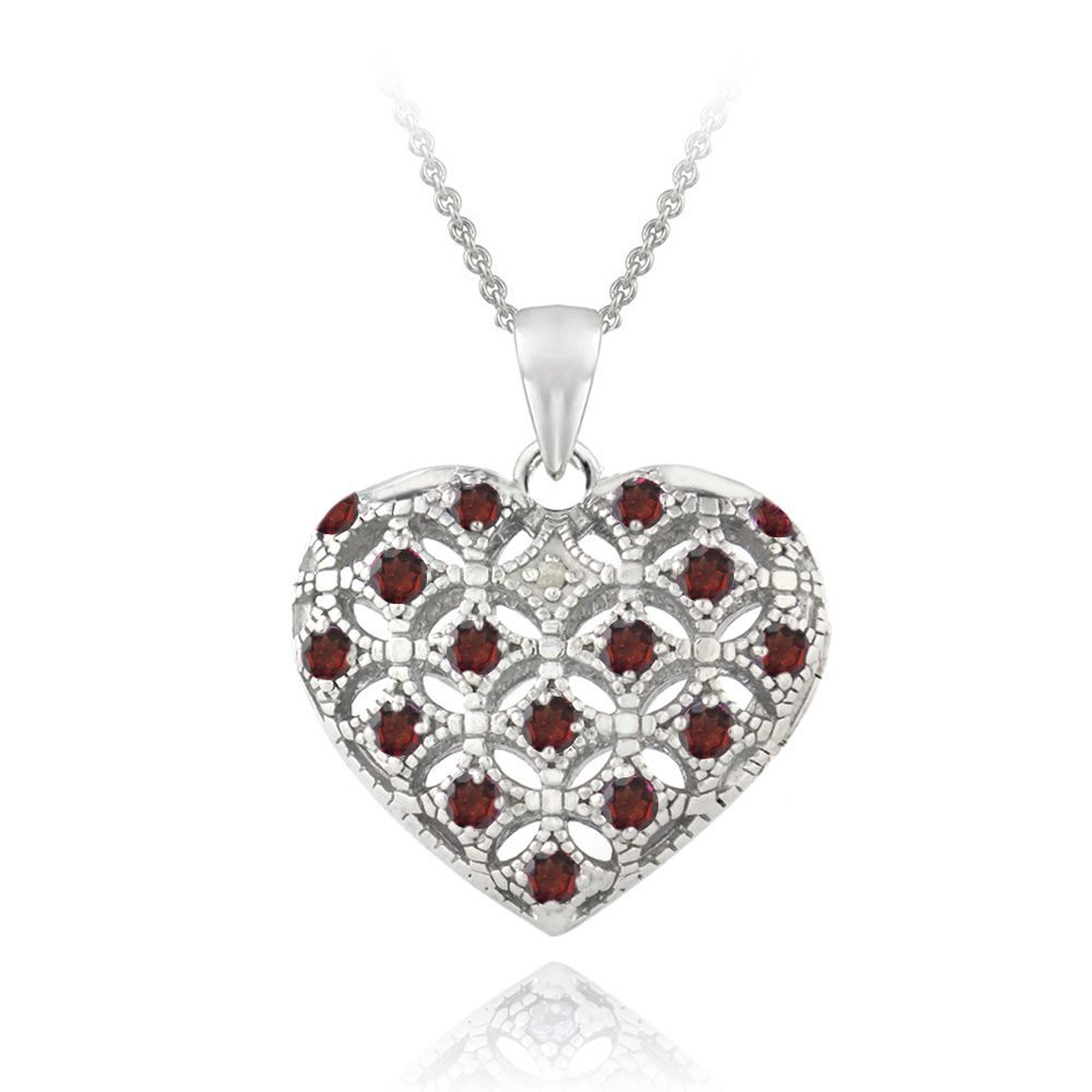 Sterling Silber Garnet & Diamant Akzent Herz Halskette