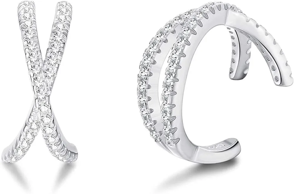 S925 Sterling Silber Ohr Manschetten für Frauen Kleine Knorpel-Schleife verstellbare X-Form - Ohrring für Frauen gepflastert CZ Non-Piercing - Ohrringe für Teenager Mädchen