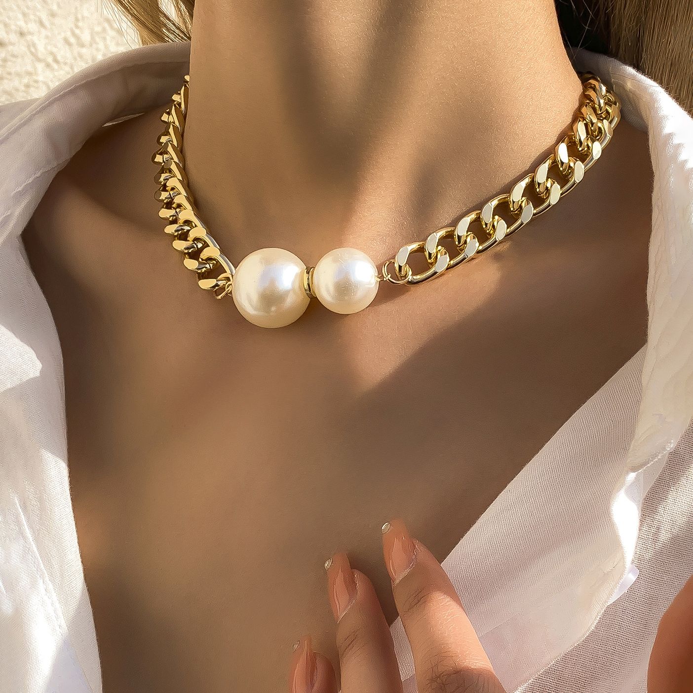 1 Pc Damen Mode unregelmäßige Pearl Chain Charm Halskette