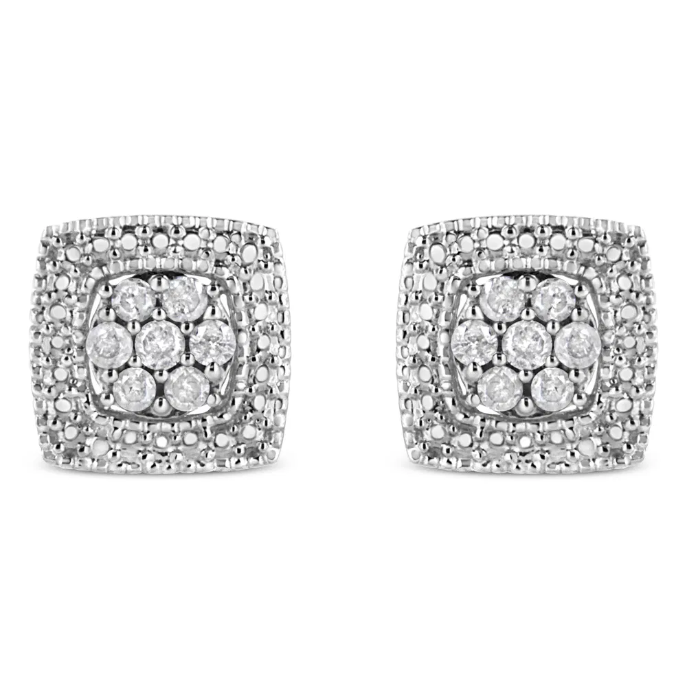 .925 Sterling Silber 1/2 Cttw Diamant Miligrain Square Shape Stud Ohrringe (I-J Farbe, I2 - I3 Klarheit)